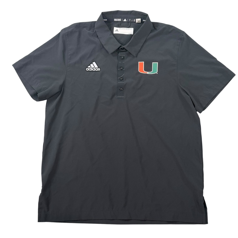 Adidas Mens Miami Hurricanes Primegreen Short Sleeve Polo Shirt Size M